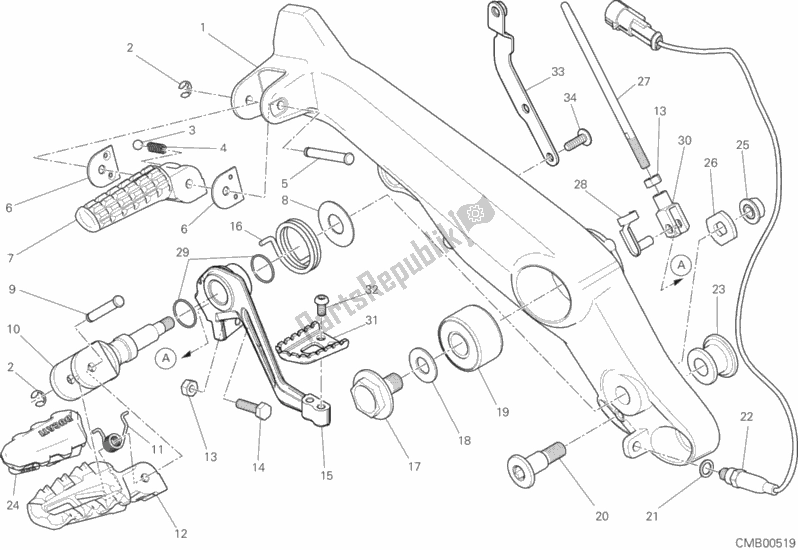 Toutes les pièces pour le Repose-pieds Droit du Ducati Scrambler 1100 Thailand 2019